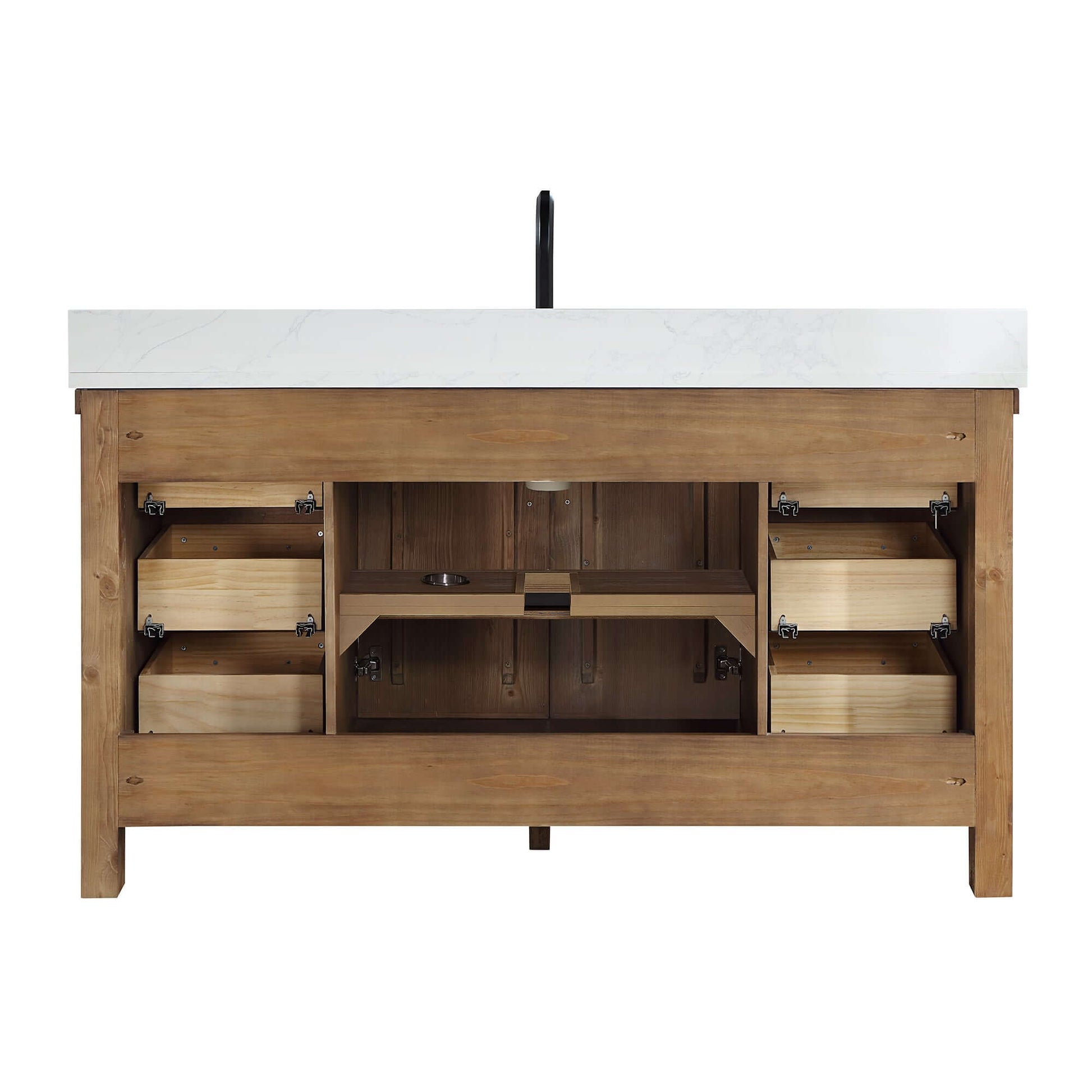 Vinnova Javier 60-inch free-standing single vanity in antique gray spruce with white grain composite top