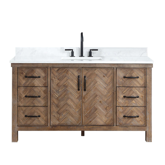 Vinnova Javier 60-inch free-standing single vanity in antique gray spruce with white grain composite top