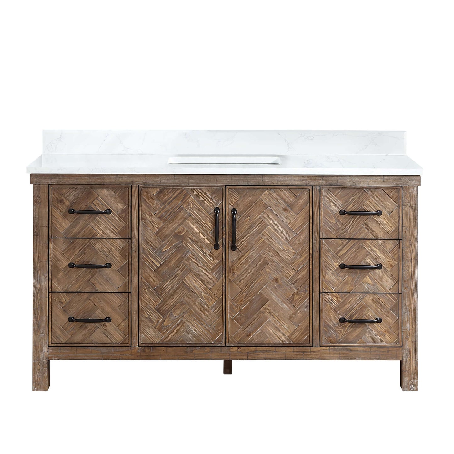 Vinnova Javier 60-inch free-standing single vanity in antique gray spruce with white grain composite top