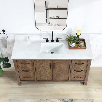 Vinnova Javier 60-inch free-standing single vanity in antique gray spruce with white grain composite top