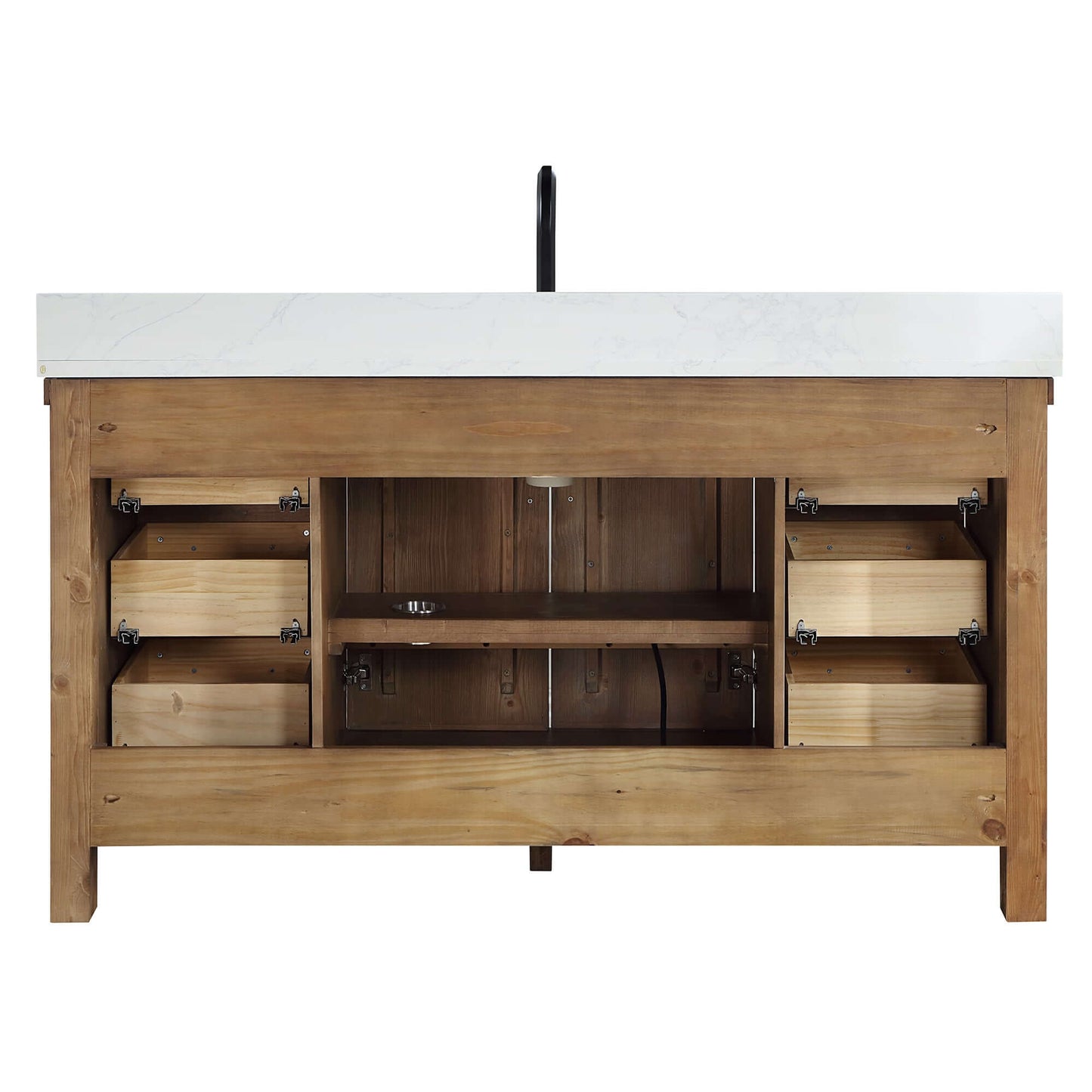 Vinnova Javier 60-inch free-standing single vanity in antique gray spruce with white grain composite top and mirror
