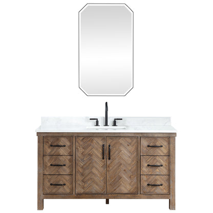 Vinnova, Javier 60" Free-standing Single Bath Vanity in Spruce Antique Gray with White Grain Composite Stone Top and Mirror