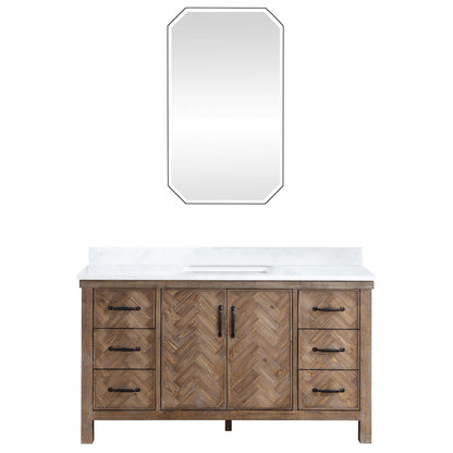 Vinnova Javier 60-inch free-standing single vanity in antique gray spruce with white grain composite top and mirror
