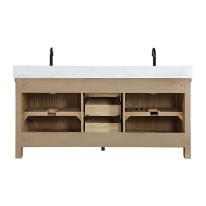 Vinnova Javier 72-inch free-standing double vanity in antique brown spruce with white grain composite top