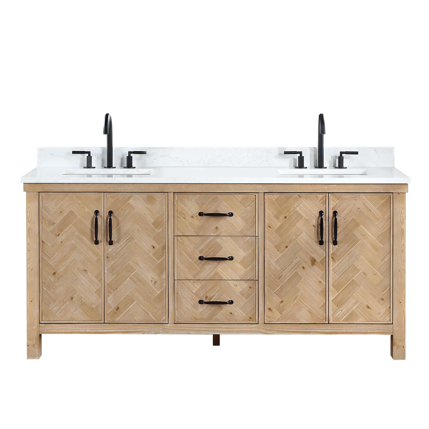 Vinnova Javier 72-inch free-standing double vanity in antique brown spruce with white grain composite top