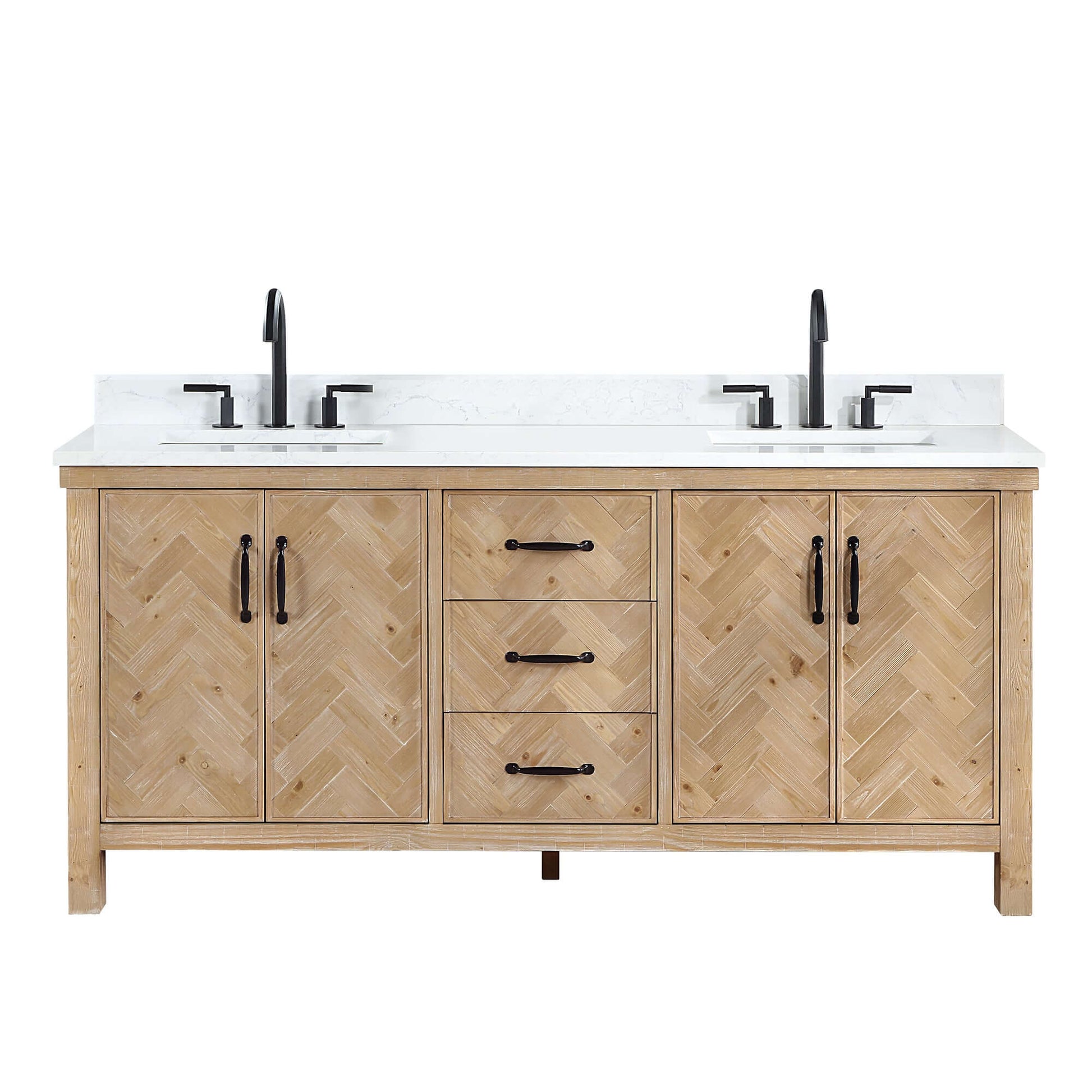 Vinnova Javier 72-inch free-standing double vanity in antique brown spruce with white grain composite top