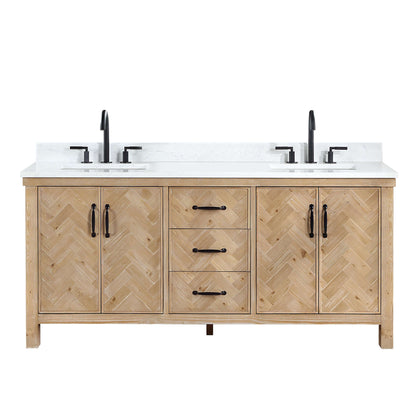 Vinnova Javier 72-inch free-standing double vanity in antique brown spruce with white grain composite top