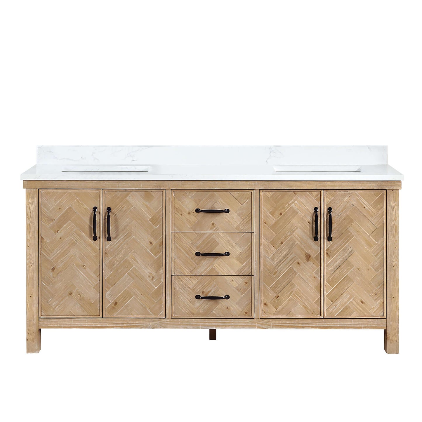 Vinnova Javier 72-inch free-standing double vanity in antique brown spruce with white grain composite top