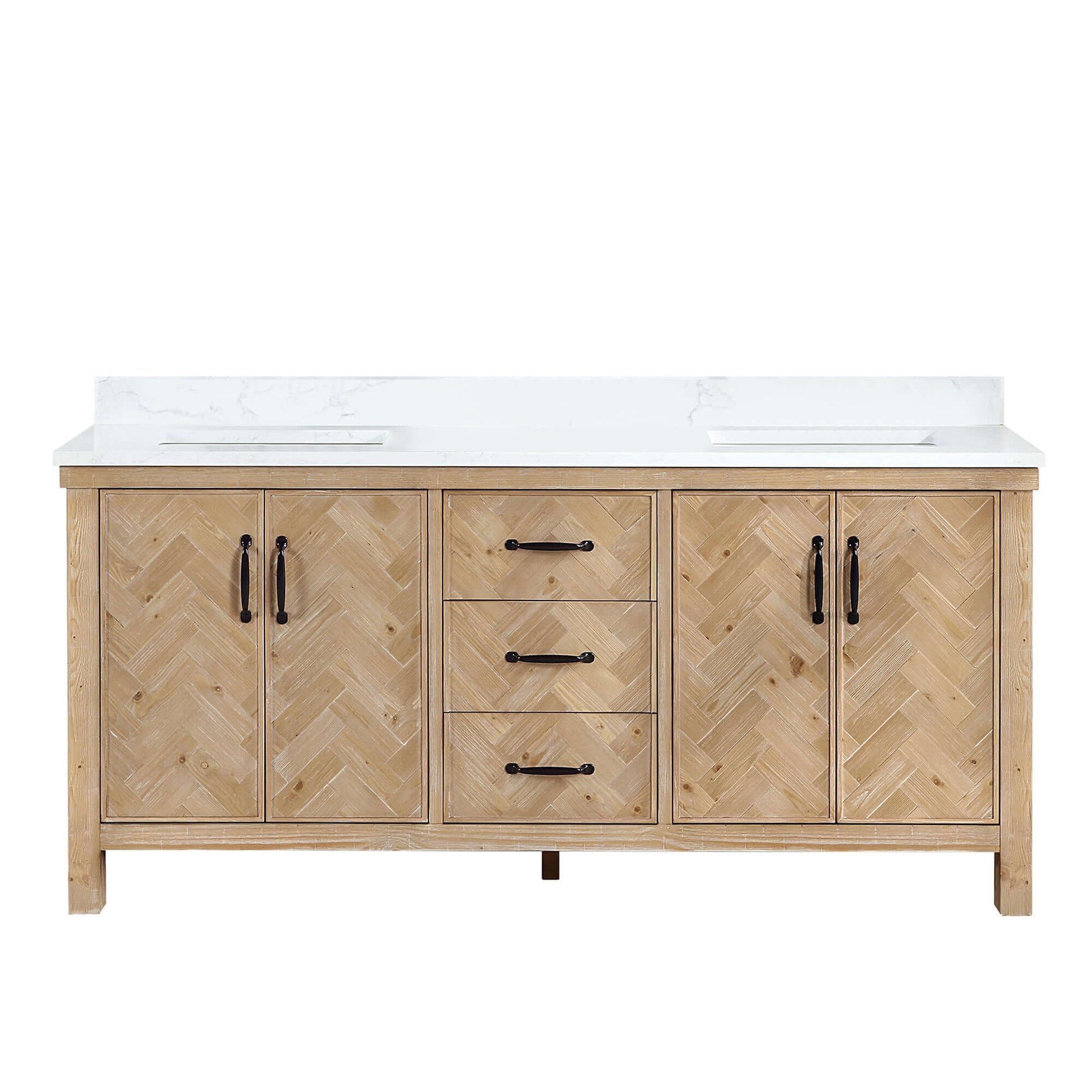 Vinnova Javier 72-inch free-standing double vanity in antique brown spruce with white grain composite top