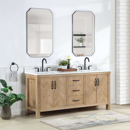 Vinnova Javier 72-inch free-standing double vanity in antique brown spruce with white grain composite top