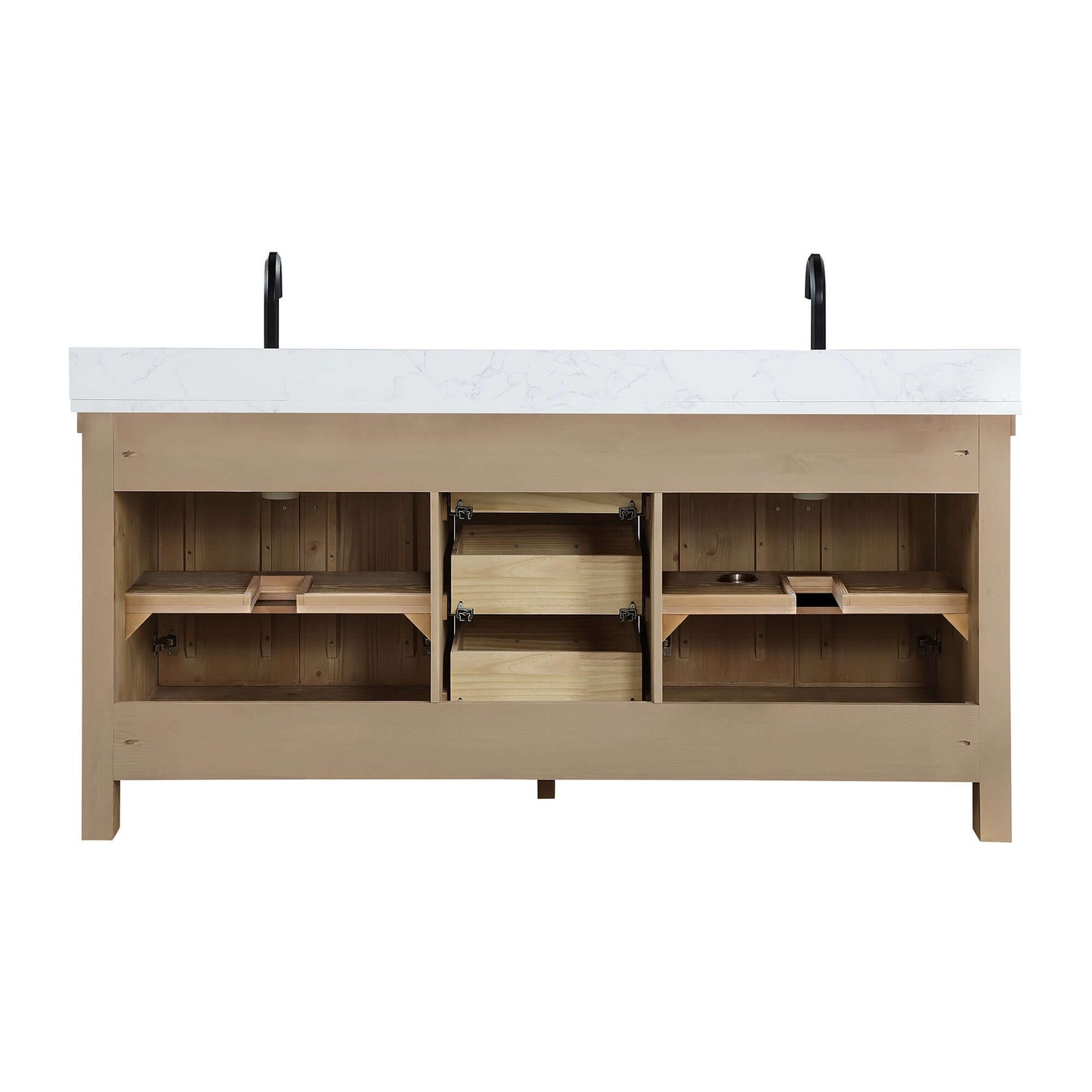 Vinnova Javier 72-inch free-standing double vanity in antique brown spruce with white grain composite top and mirror