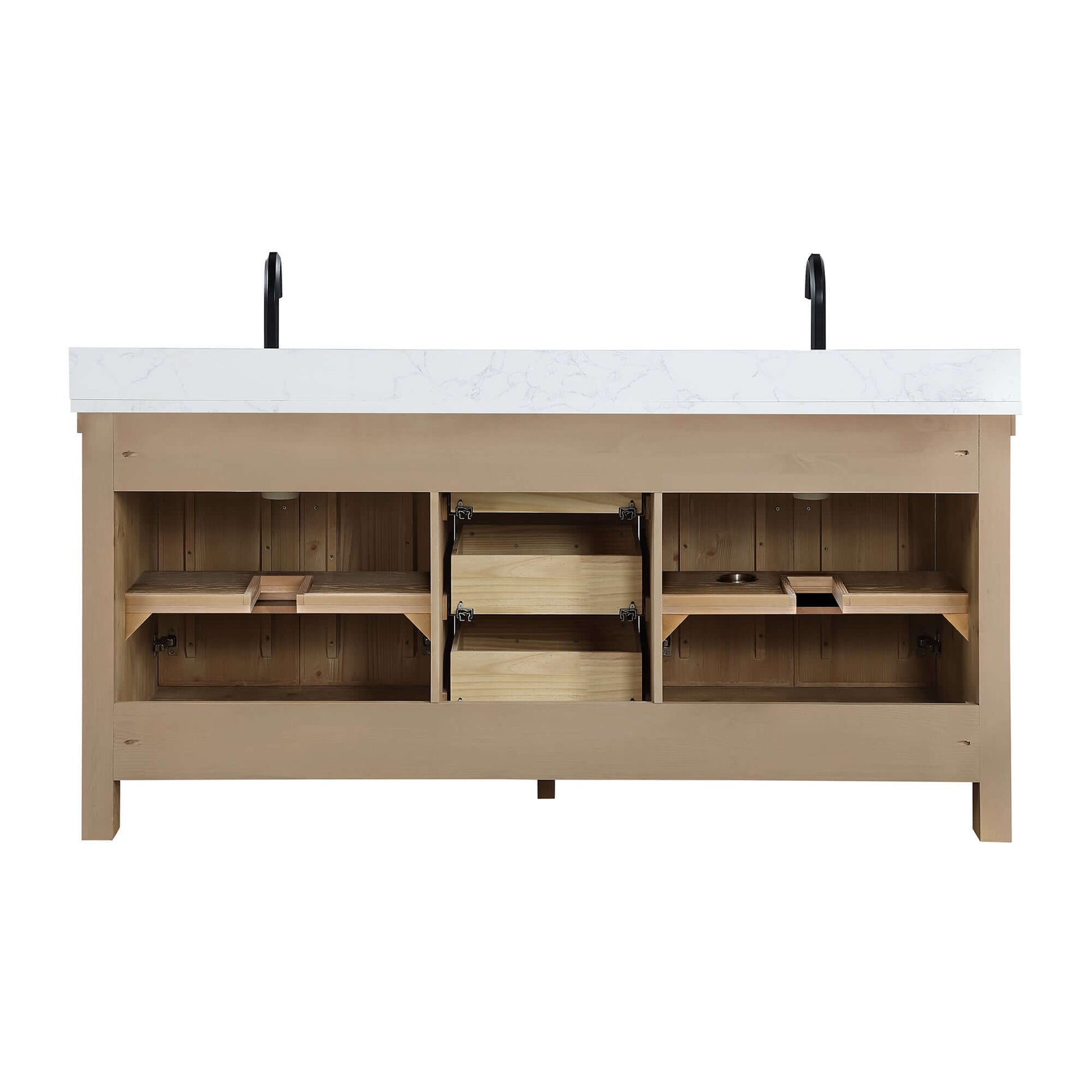 Vinnova Javier 72-inch free-standing double vanity in antique brown spruce with white grain composite top and mirror