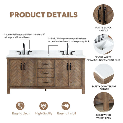 Vinnova Javier 72-inch free-standing double vanity in antique gray spruce with white grain composite top