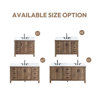 Vinnova Javier 72-inch free-standing double vanity in antique gray spruce with white grain composite top