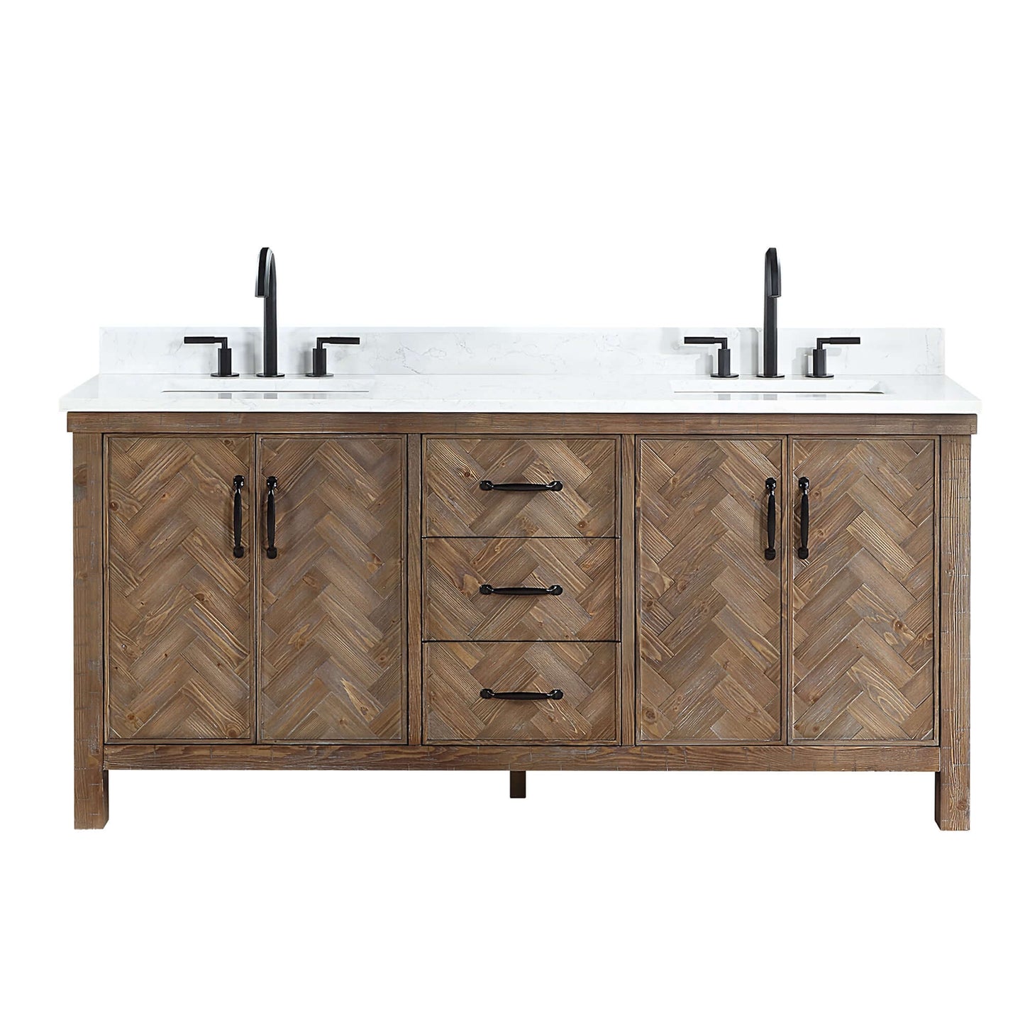Vinnova Javier 72-inch free-standing double vanity in antique gray spruce with white grain composite top