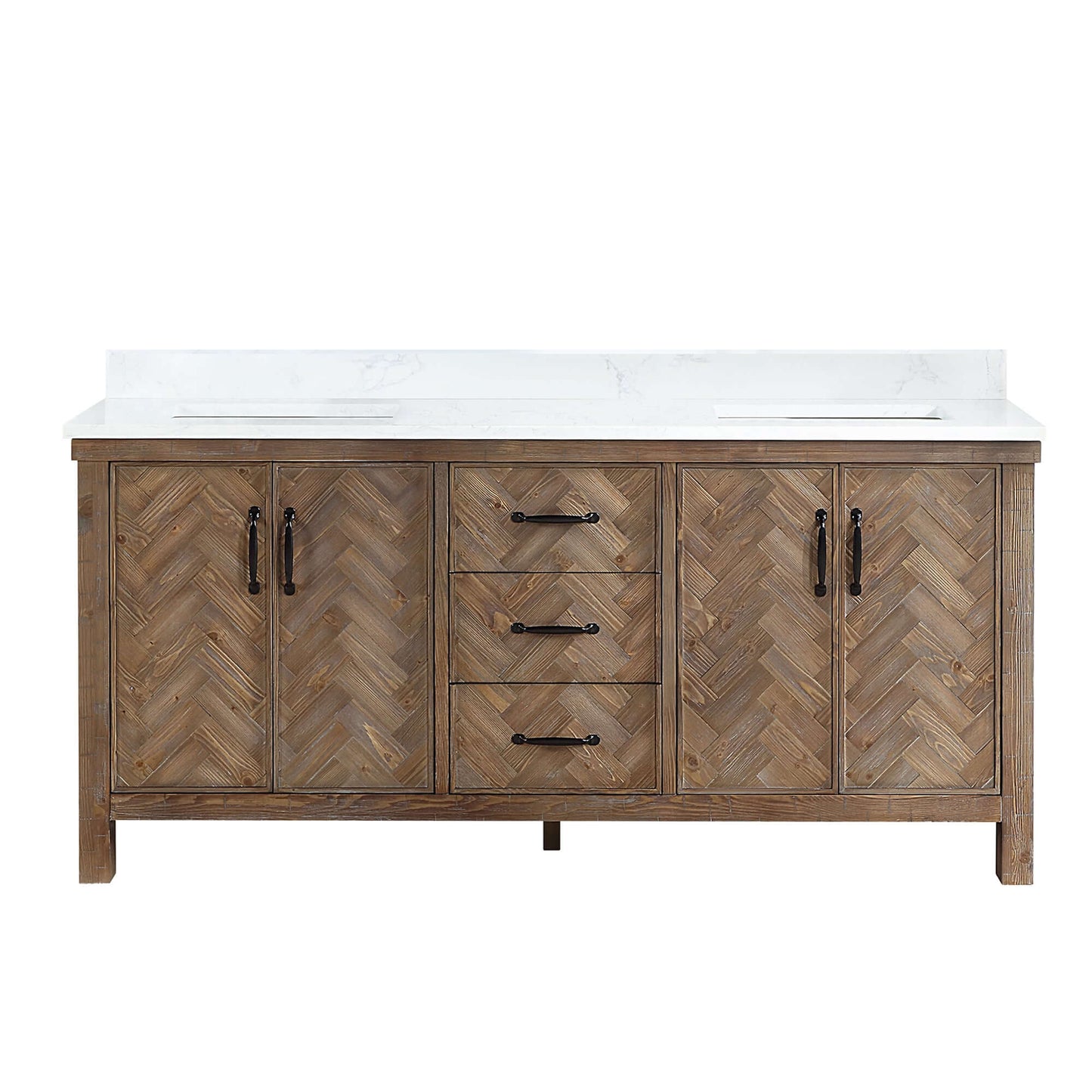 Vinnova Javier 72-inch free-standing double vanity in antique gray spruce with white grain composite top