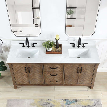 Vinnova Javier 72-inch free-standing double vanity in antique gray spruce with white grain composite top