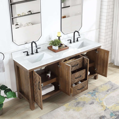 Vinnova Javier 72-inch free-standing double vanity in antique gray spruce with white grain composite top