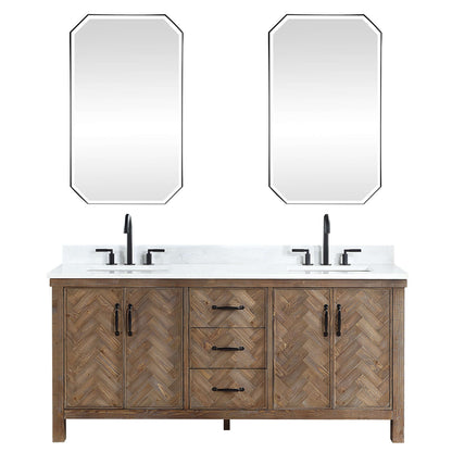 Vinnova Javier 72-inch free-standing double vanity in antique gray spruce with white grain composite top and mirror