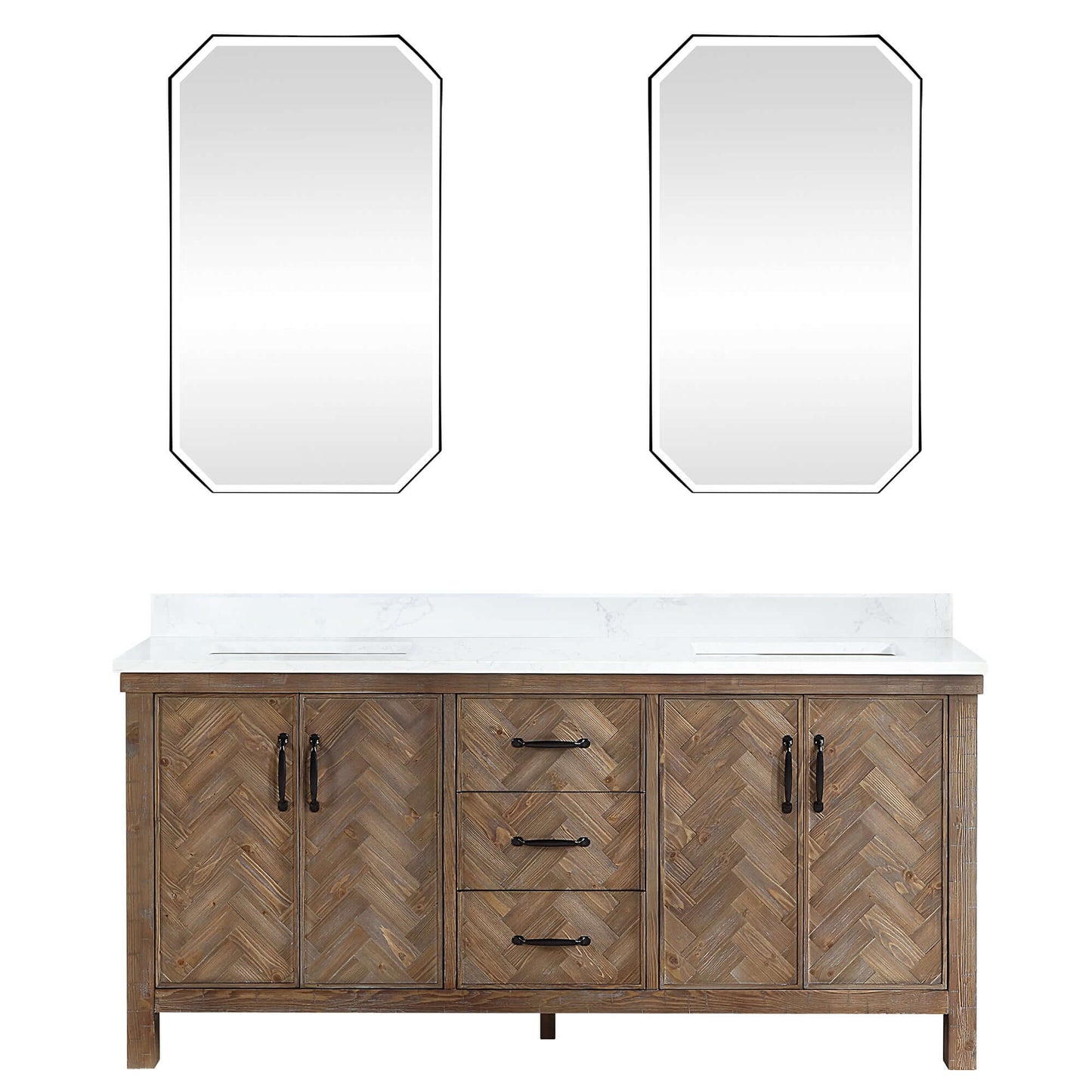 Vinnova Javier 72-inch free-standing double vanity in antique gray spruce with white grain composite top and mirror
