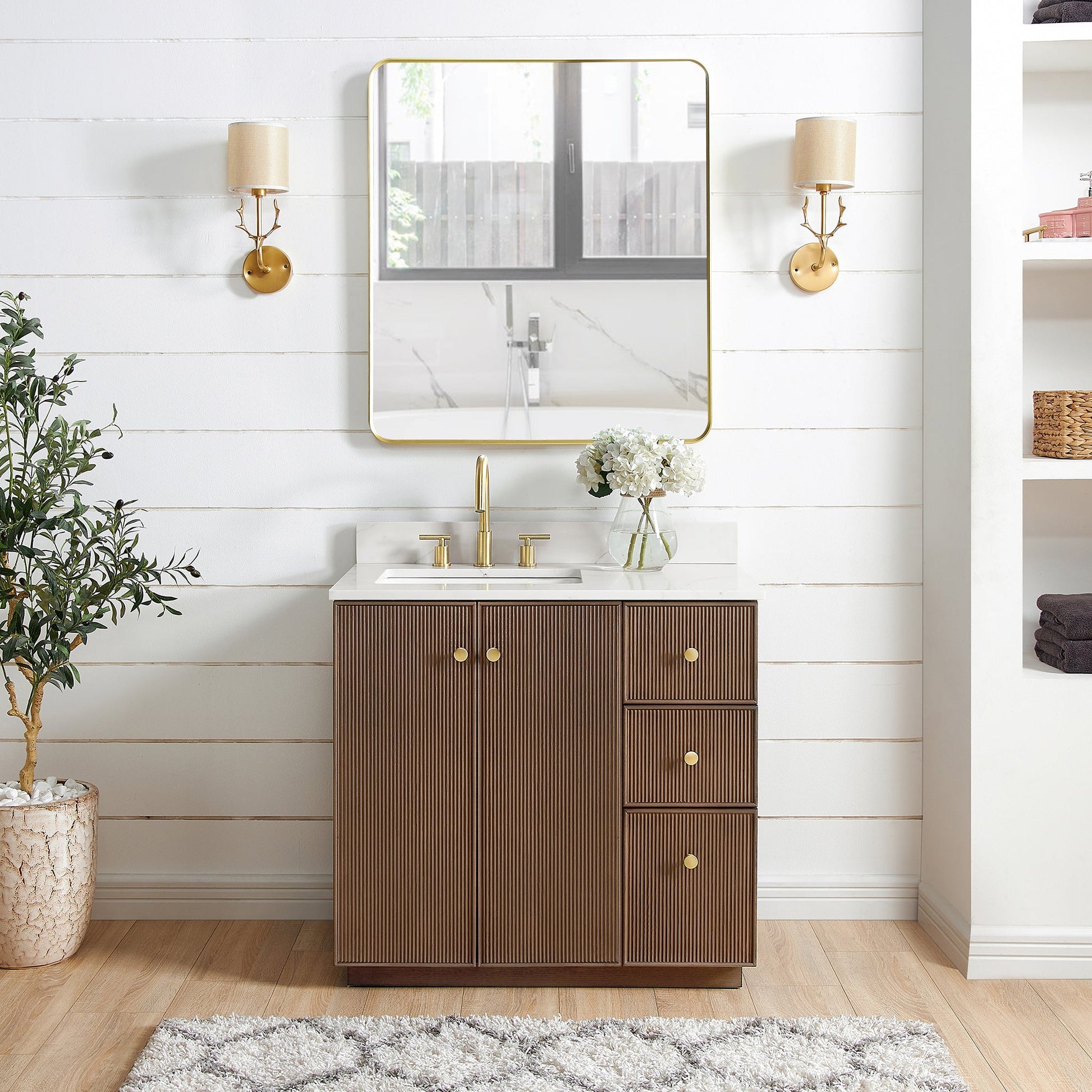 Vinnova Oza 36-inch freestanding bathroom vanity in Aged Dark Brown Oak — view 12