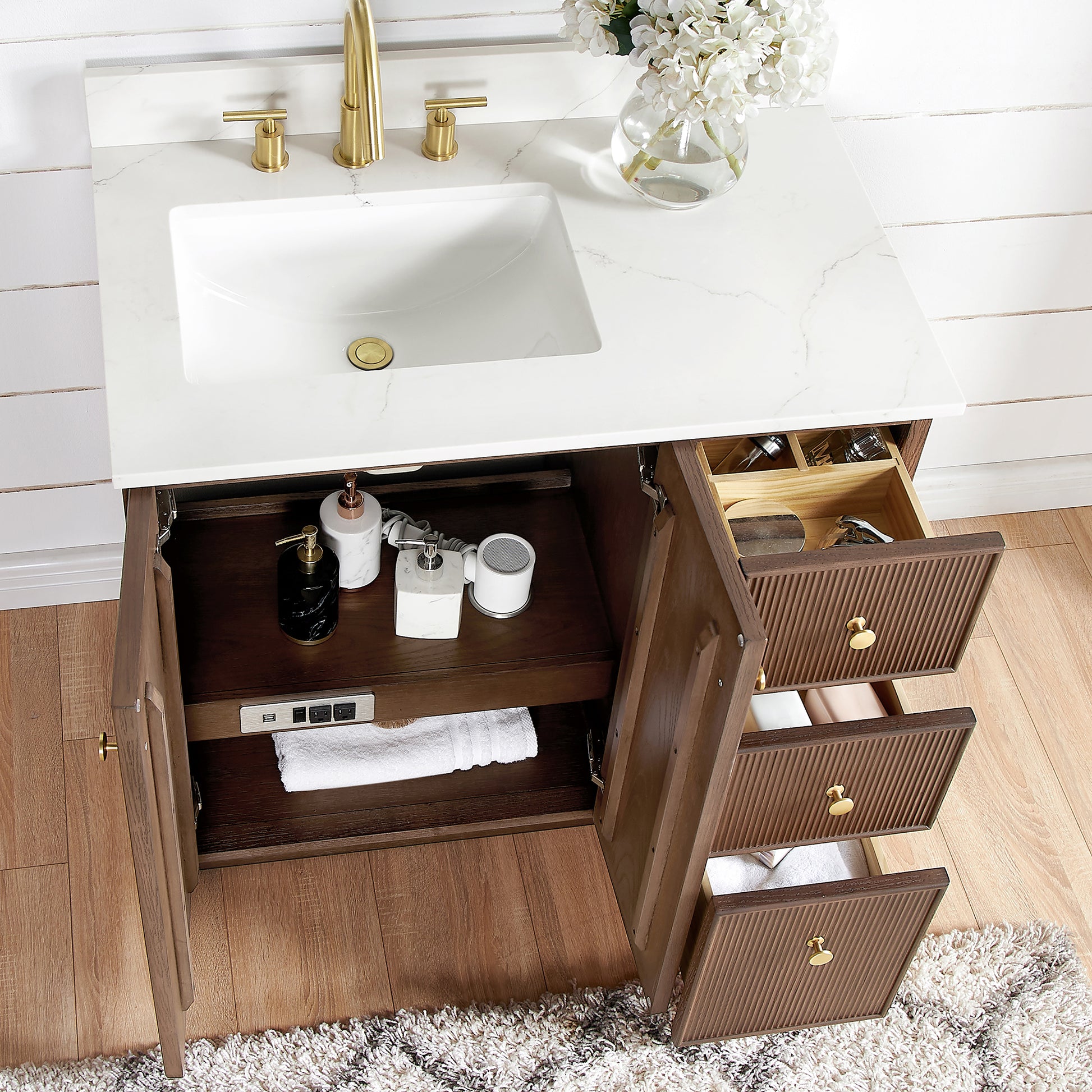 Vinnova Oza 36-inch freestanding bathroom vanity in Aged Dark Brown Oak