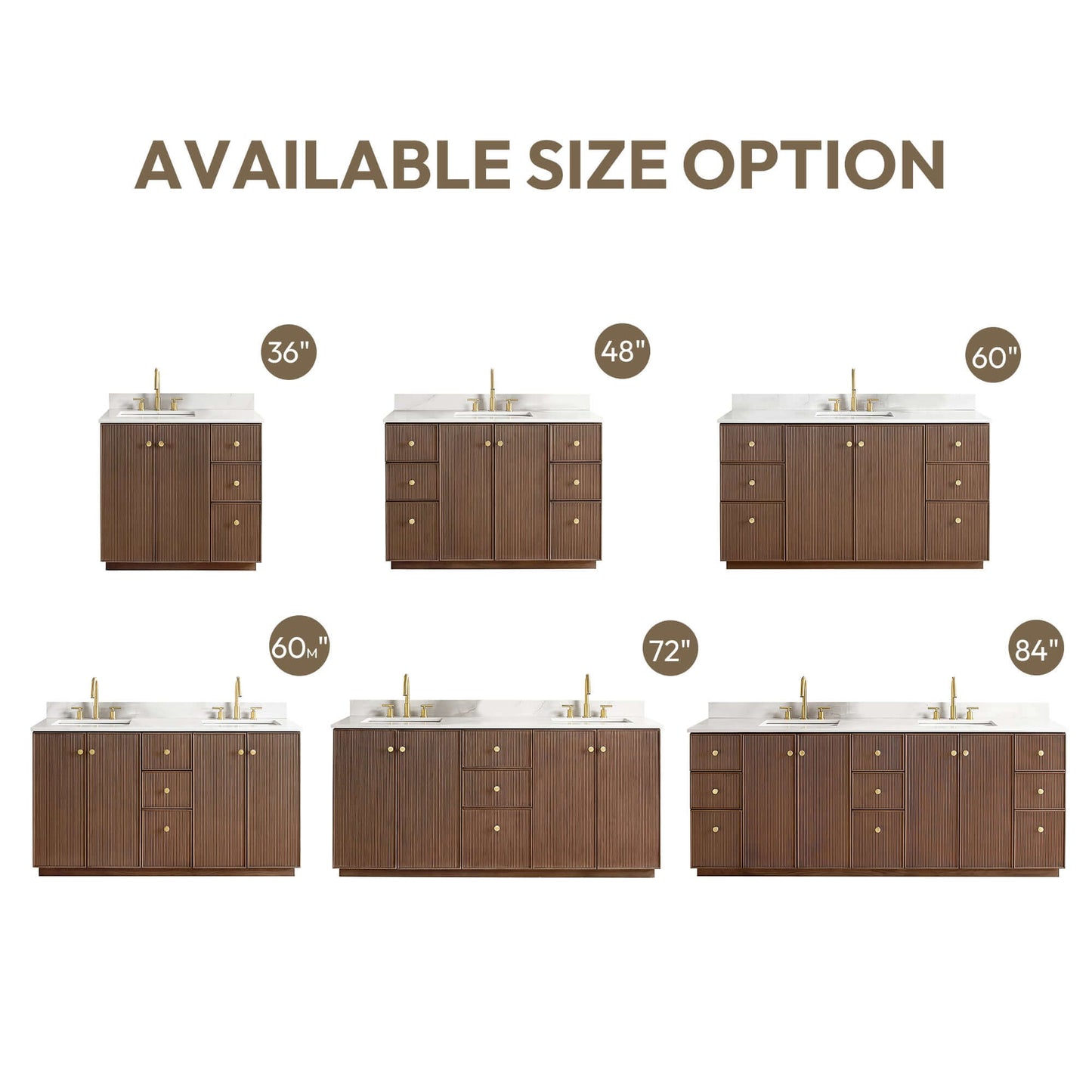 Vinnova Oza 36-inch free-standing single vanity in aged dark brown oak with white quartz stone top and mirror