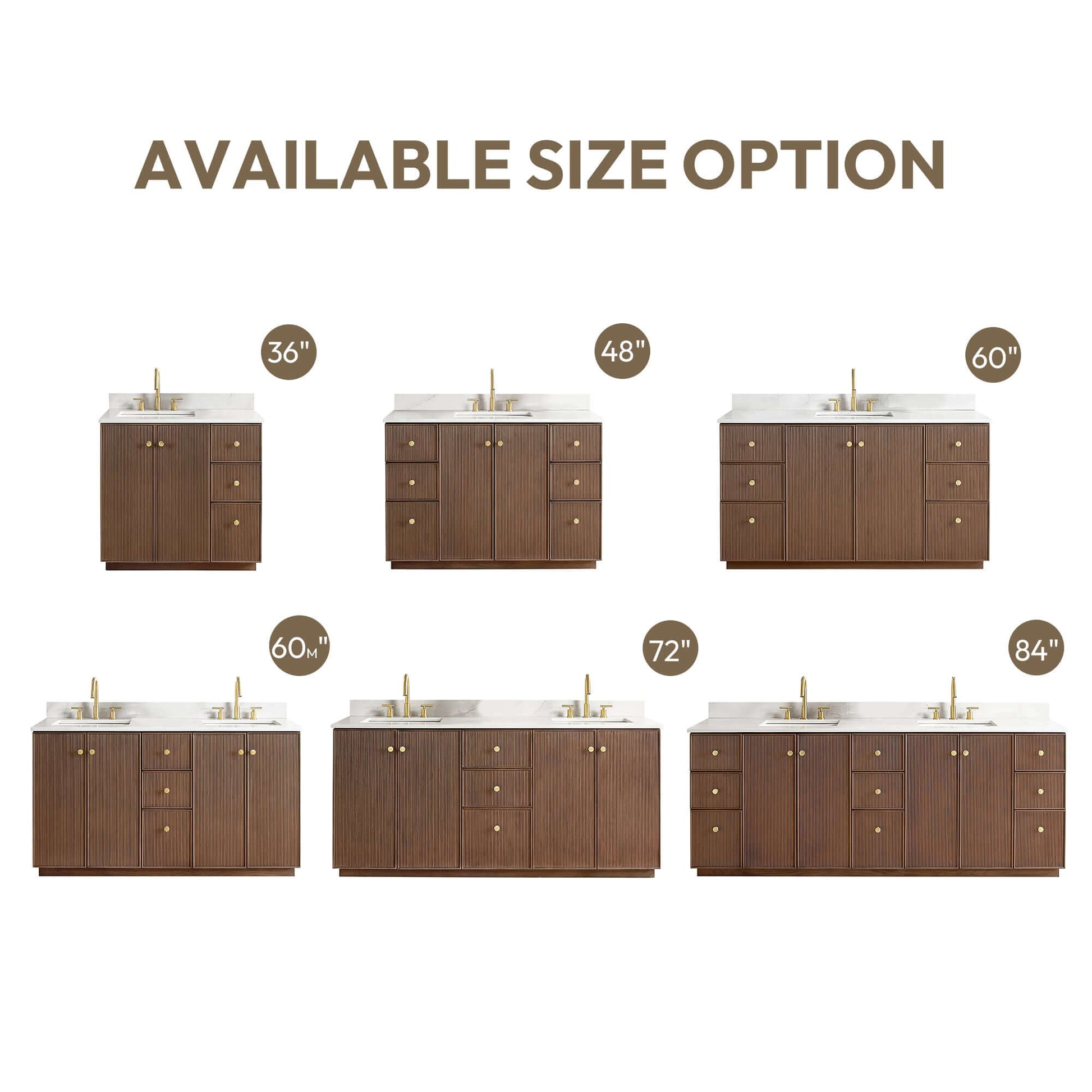 Vinnova Oza 36-inch free-standing single vanity in aged dark brown oak with white quartz stone top and mirror