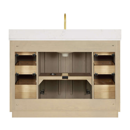 Vinnova Oza 48-inch free-standing single vanity in aged natural oak with white quartz stone top