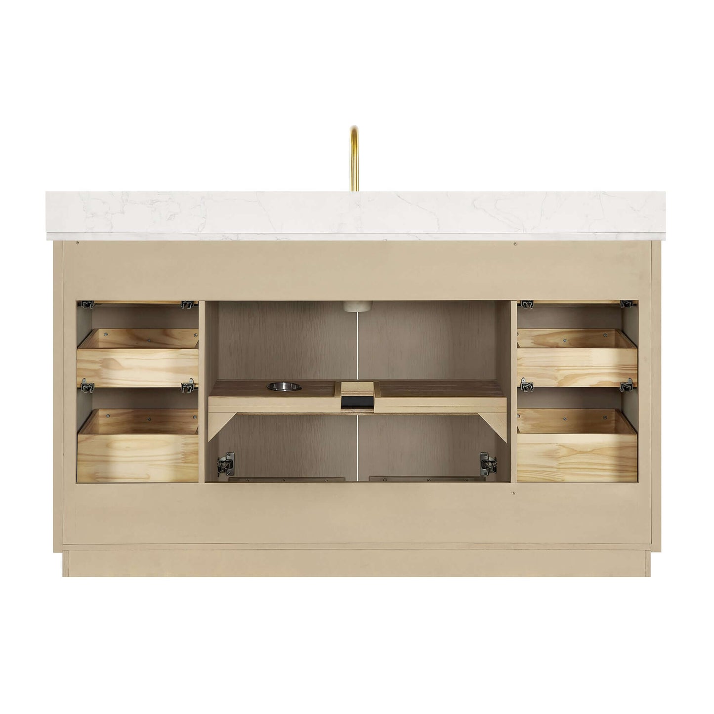 Vinnova Oza 60-inch free-standing single vanity in aged natural oak with white quartz stone top