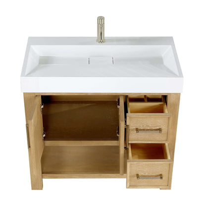 Vinnova Vera 36-inch free-standing single bathroom vanity in washed ash grey with white integrated stone sink top