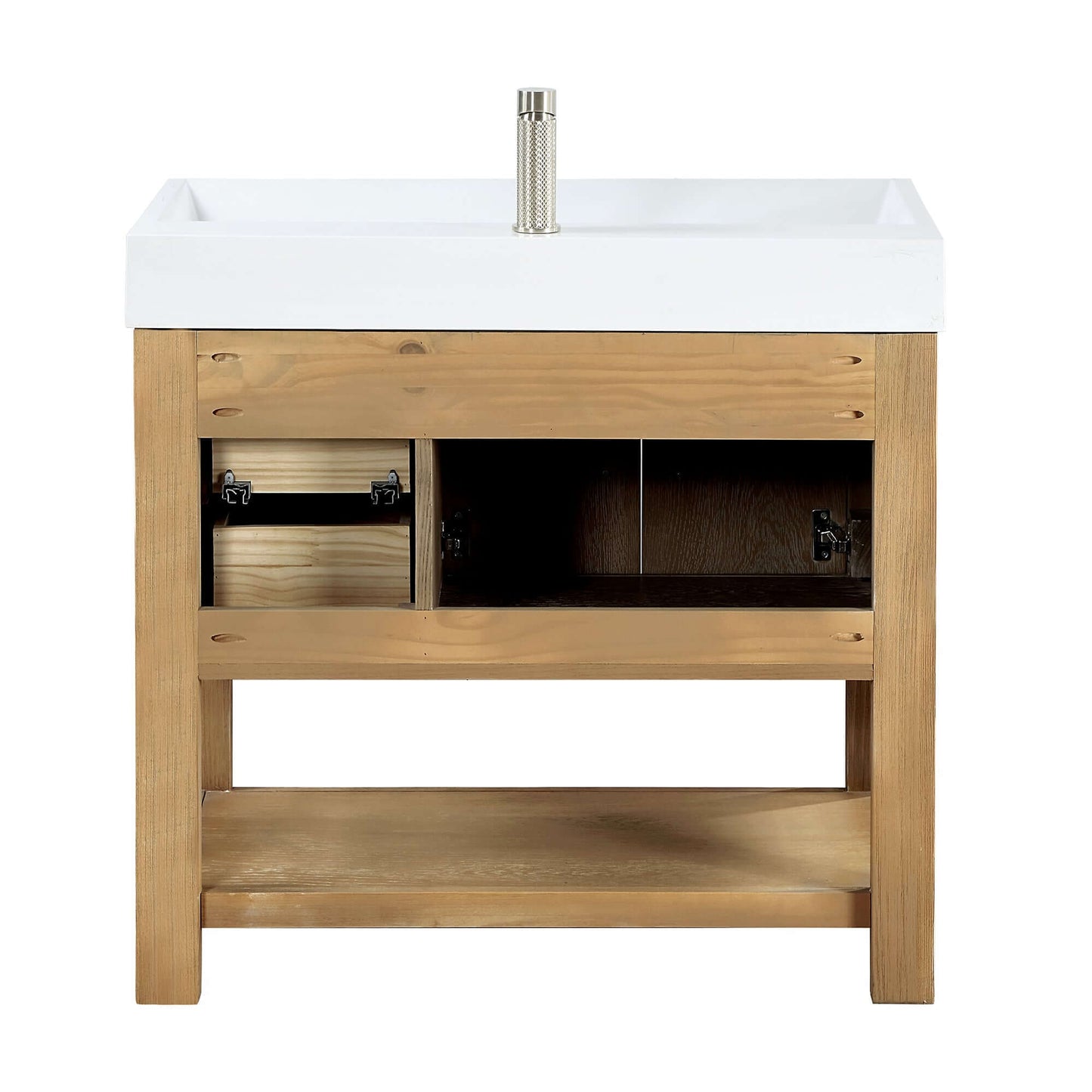 Vinnova Vera 36-inch free-standing single bathroom vanity in washed ash grey with white integrated stone sink top