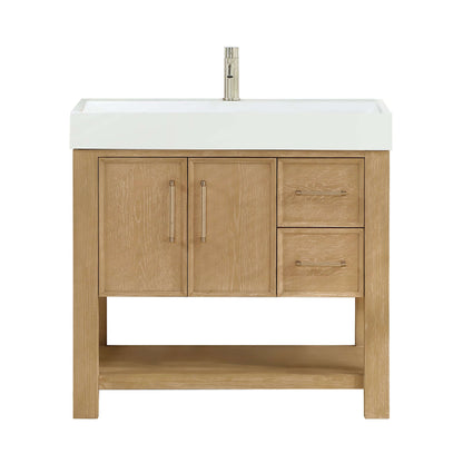 Vinnova Vera 36-inch free-standing single bathroom vanity in washed ash grey with white integrated stone sink top