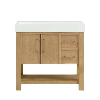 Vinnova Vera 36-inch free-standing single bathroom vanity in washed ash grey with white integrated stone sink top