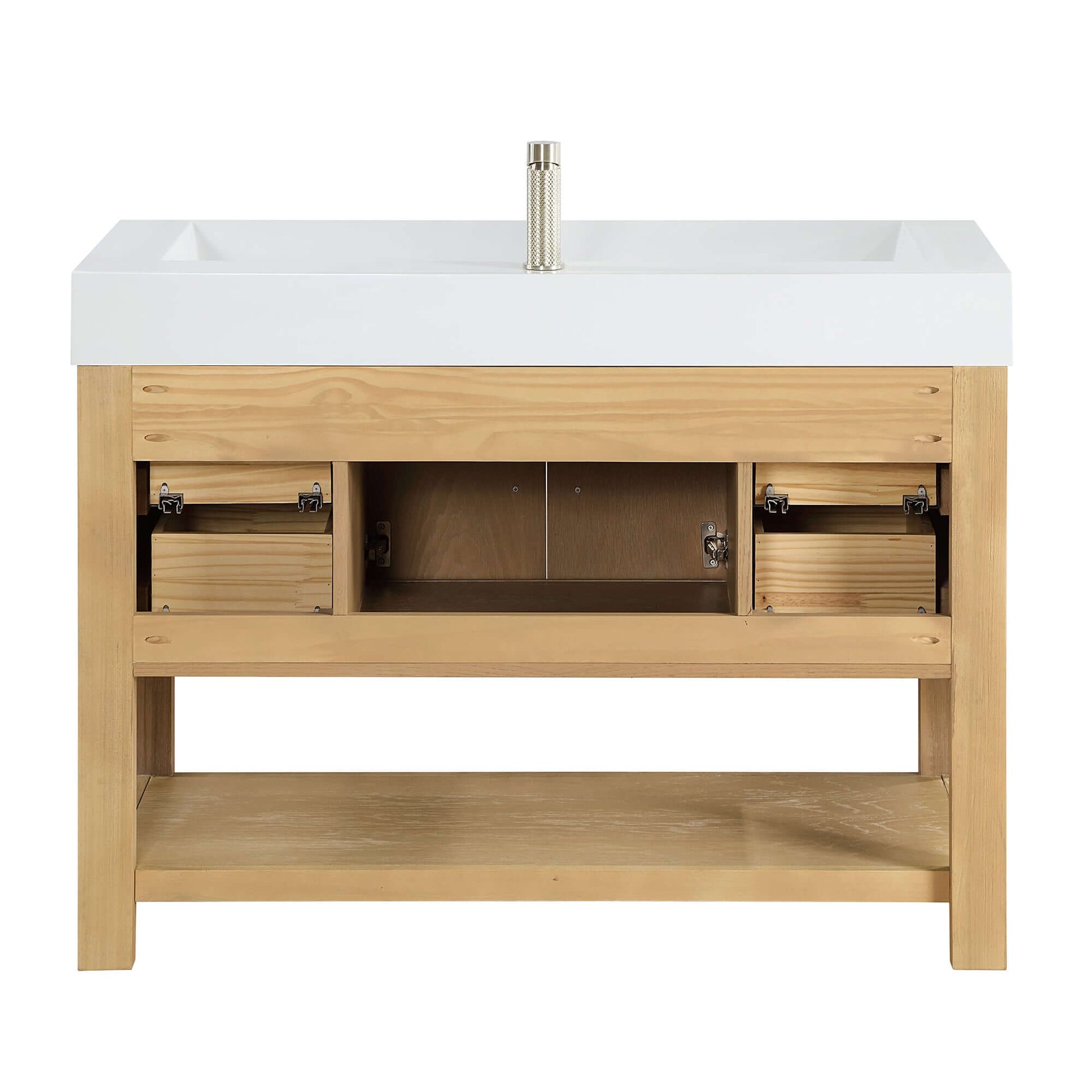 Vinnova Vera 48-inch free-standing single bathroom vanity in washed ash grey with white integrated stone sink top