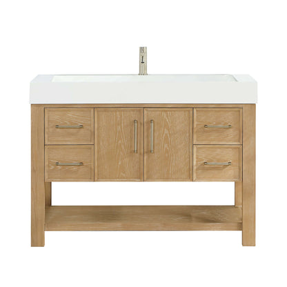 Vinnova Vera 48-inch free-standing single bathroom vanity in washed ash grey with white integrated stone sink top