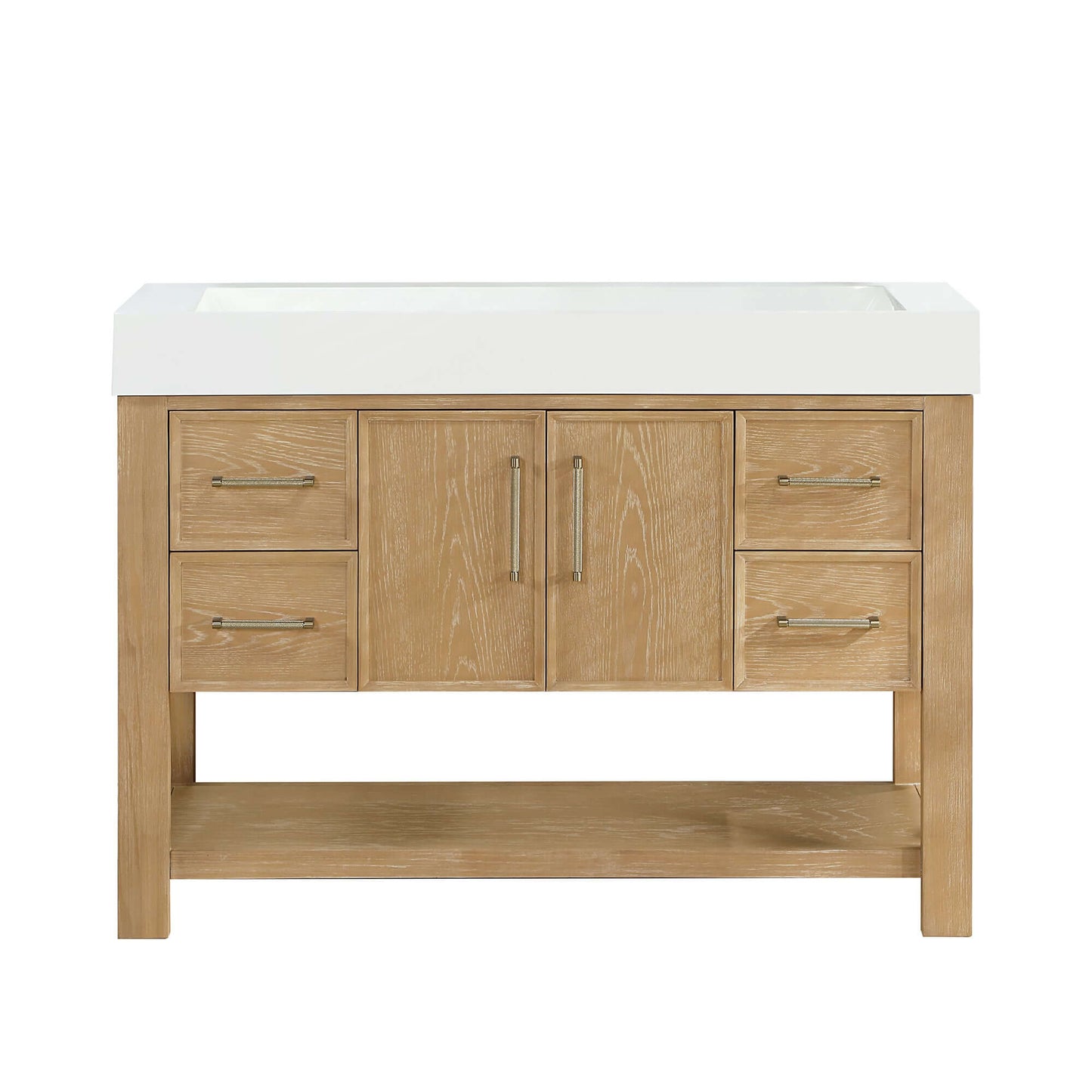 Vinnova Vera 48-inch free-standing single bathroom vanity in washed ash grey with white integrated stone sink top