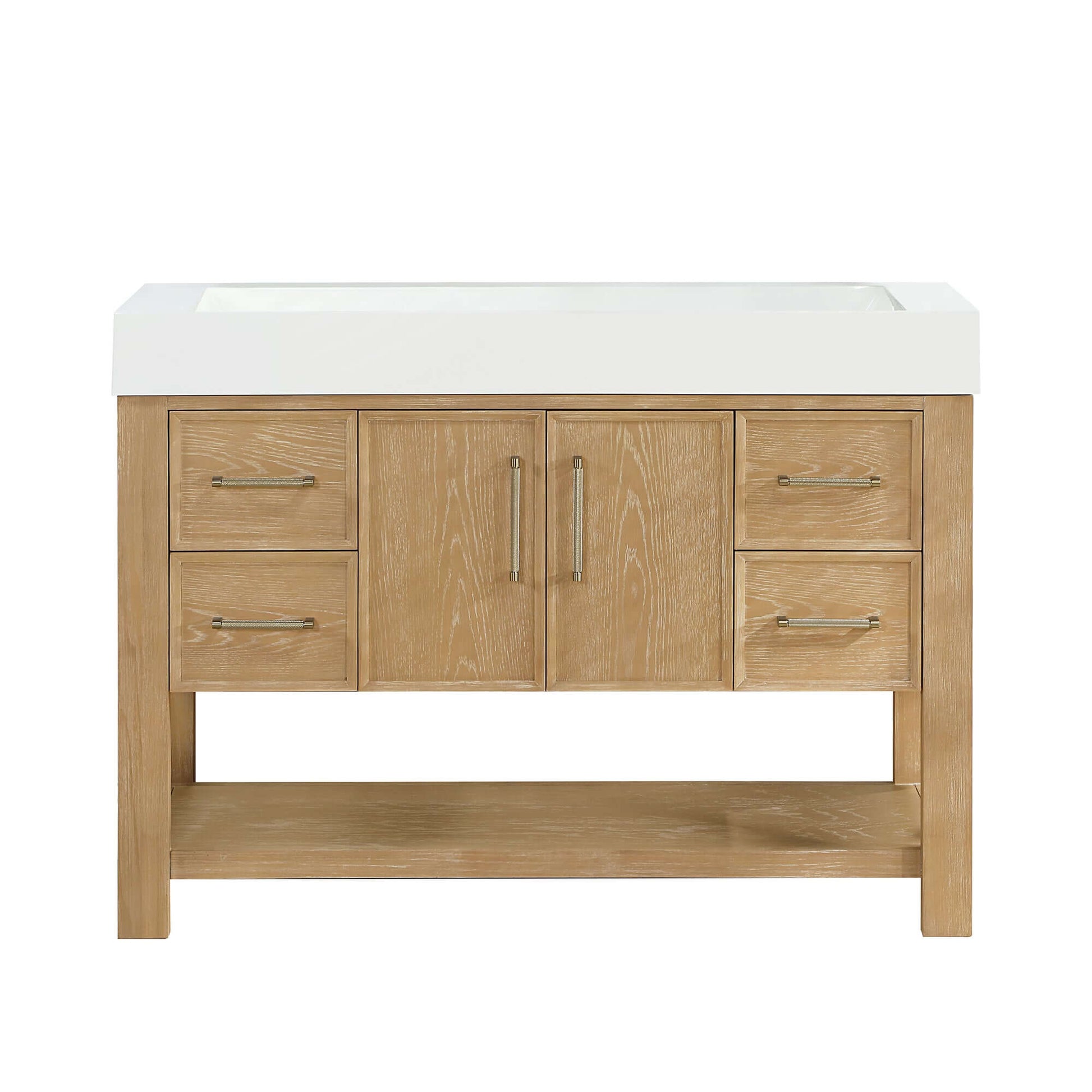 Vinnova Vera 48-inch free-standing single bathroom vanity in washed ash grey with white integrated stone sink top