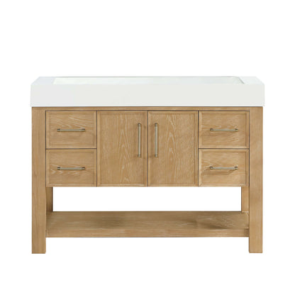Vinnova Vera 48-inch free-standing single bathroom vanity in washed ash grey with white integrated stone sink top
