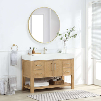 Vinnova Vera 48-inch free-standing single bathroom vanity in washed ash grey with white integrated stone sink top