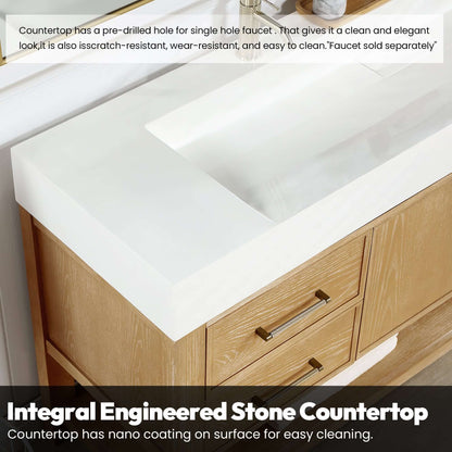 Vinnova Vera 48-inch free-standing single bathroom vanity in washed ash grey with white integrated stone sink top