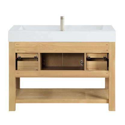 Vinnova Vera 48-inch free-standing single bathroom vanity in washed ash grey with white integrated stone sink top and mirror