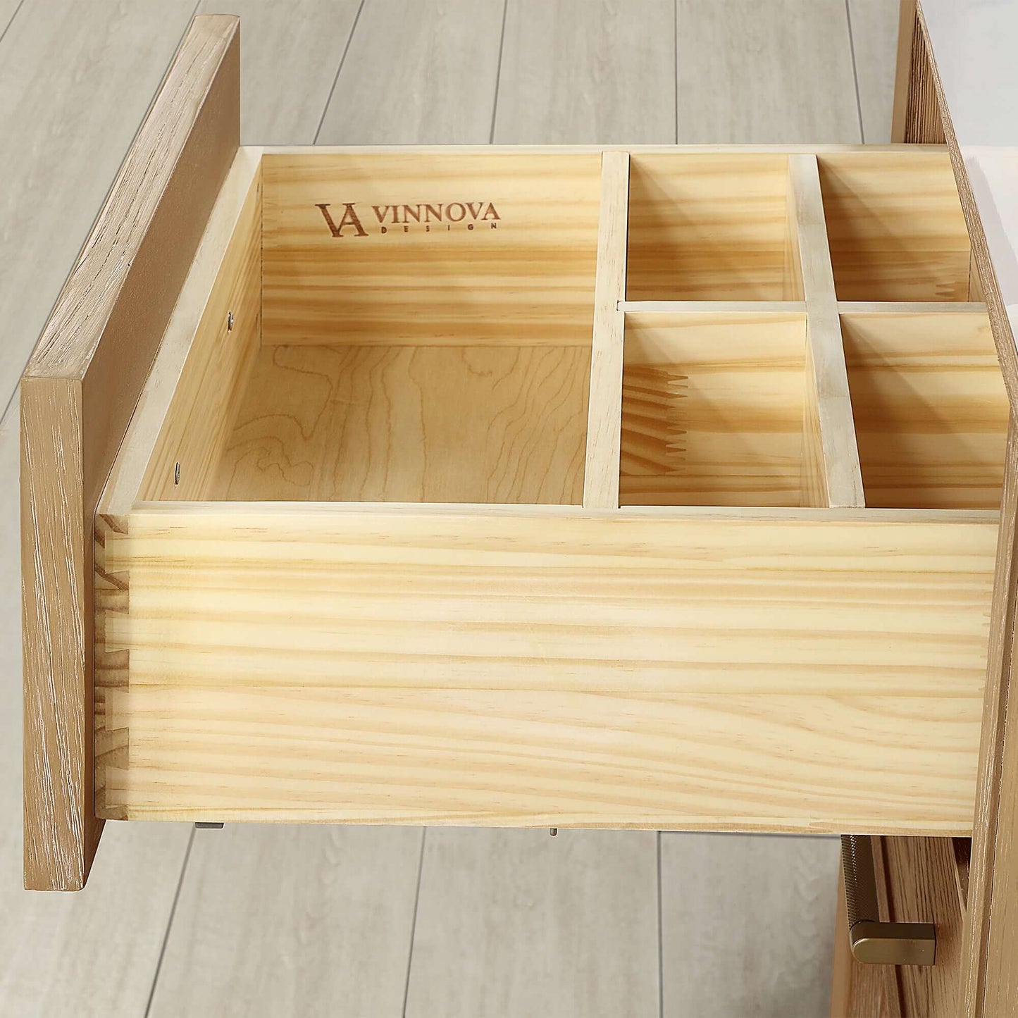 Vinnova Vera 60-inch free-standing single bathroom vanity in washed ash grey with white integrated stone sink top