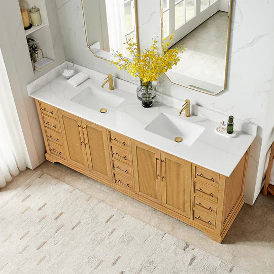Vinnova Tokyo 84-inch freestanding bathroom vanity in Natural Brown — view 2