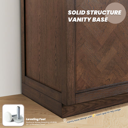 Vinnova, Jakarta 60M" Freestanding Double Bath Vanity in Aged Dark Brown Oak with Silk White Quartz Stone Top
