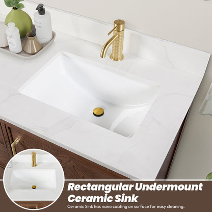 Vinnova, Jakarta 60M" Freestanding Double Bath Vanity in Aged Dark Brown Oak with Silk White Quartz Stone Top