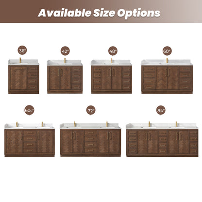 Vinnova, Jakarta 72" Freestanding Double Bath Vanity in Aged Dark Brown Oak with Silk White Quartz Stone Top