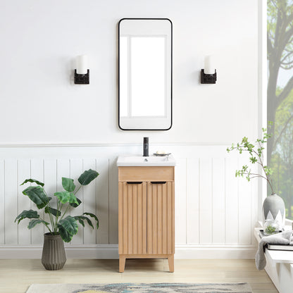 Vinnova, Palos 18" Free-standing Single Bath Vanity in Fir Wood Brown with Drop-In White Ceramic Basin Top