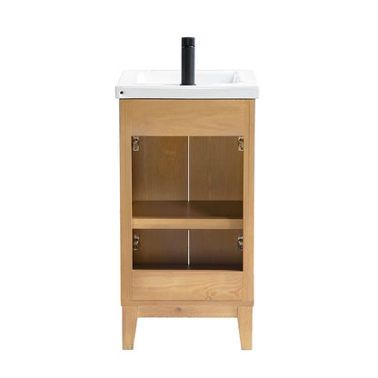 Vinnova, Palos 18" Free-standing Single Bath Vanity in Fir Wood Brown with Drop-In White Ceramic Basin Top