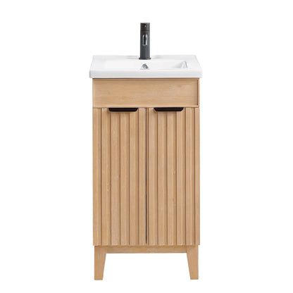 Vinnova, Palos 18" Free-standing Single Bath Vanity in Fir Wood Brown with Drop-In White Ceramic Basin Top